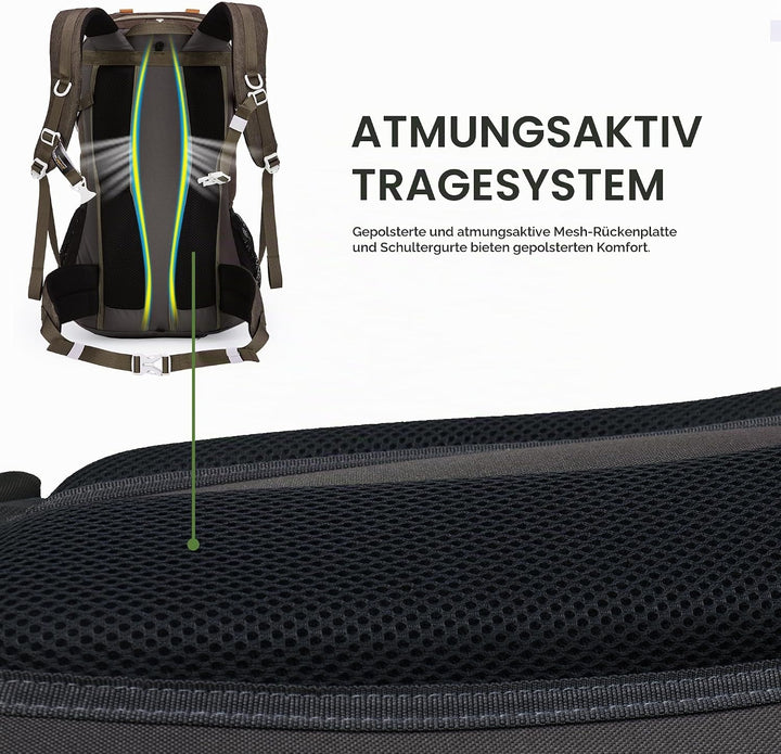 Mountaintop 40L Wanderrucksack Herren Damen mit Regenhülle für Reisen 40 Liter Braun, 40 Liter Braun
