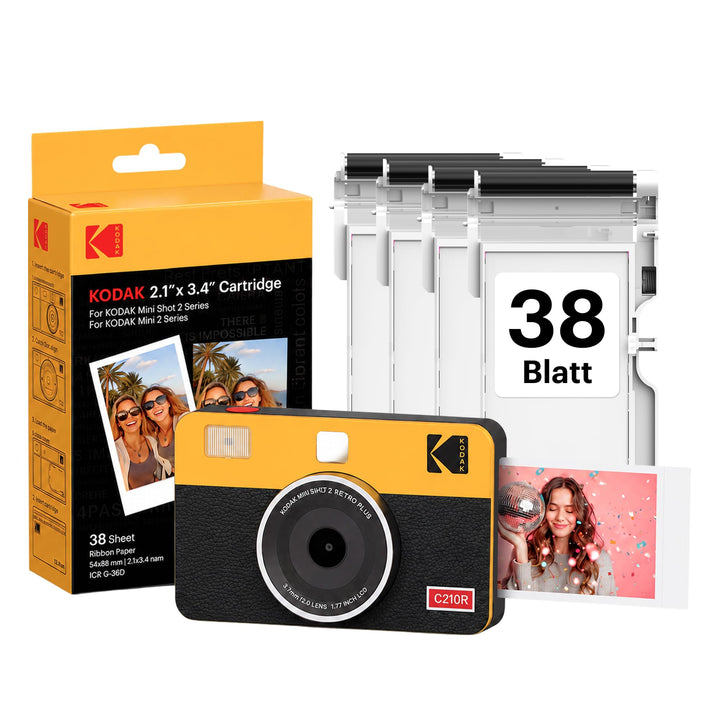 KODAK Mini Shot 2 Retro 4Pass 2-in-1-Sofortkamera mit Fotodrucker, Sofortbildfilm (5,3 x 8,6 cm) und