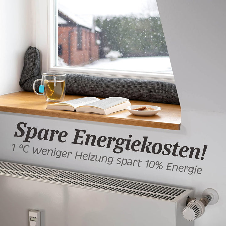Praknu Zugluftstopper für Fenster bis 120cm - Waschbar - Energiesparend - Extra Lang & Schwer - Auch