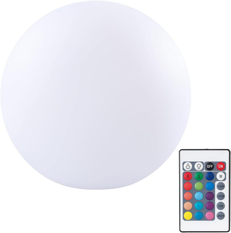 Lunartec Gartenlampen Kugel: Kabellose Akku-Leuchtkugel für innen und aussen, Ø20 cm, IP54, RGBW-LED