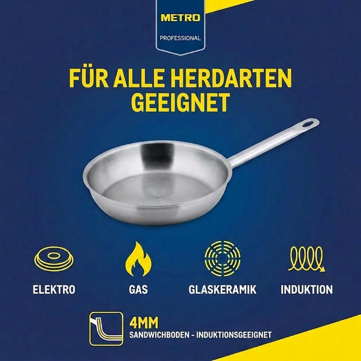 METRO Professional Pfanne unbeschichtet | Ø 24 cm | Edelstahl | Backofengeeignet bis max. 240 °C | a