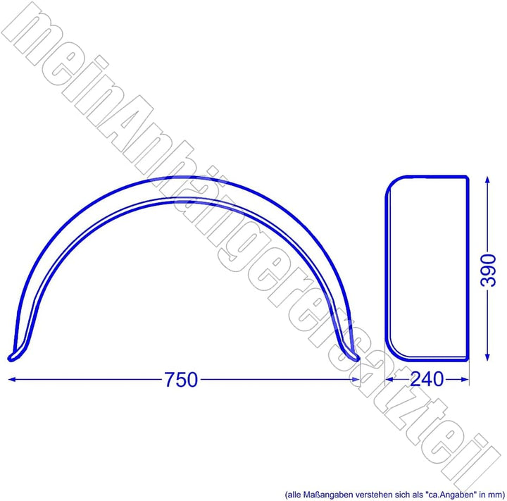 Metall Blech Schutzblech Kotflügel 240x750mm / 24x75 cm für Pkw Anhänger