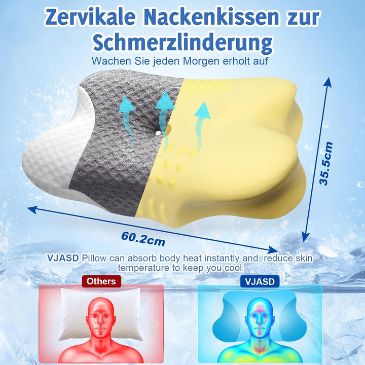 VJASD Orthopädisches Nackenstützkissen aus Memory Foam – Ergonomisches Kopfkissen gegen Nackenschmer