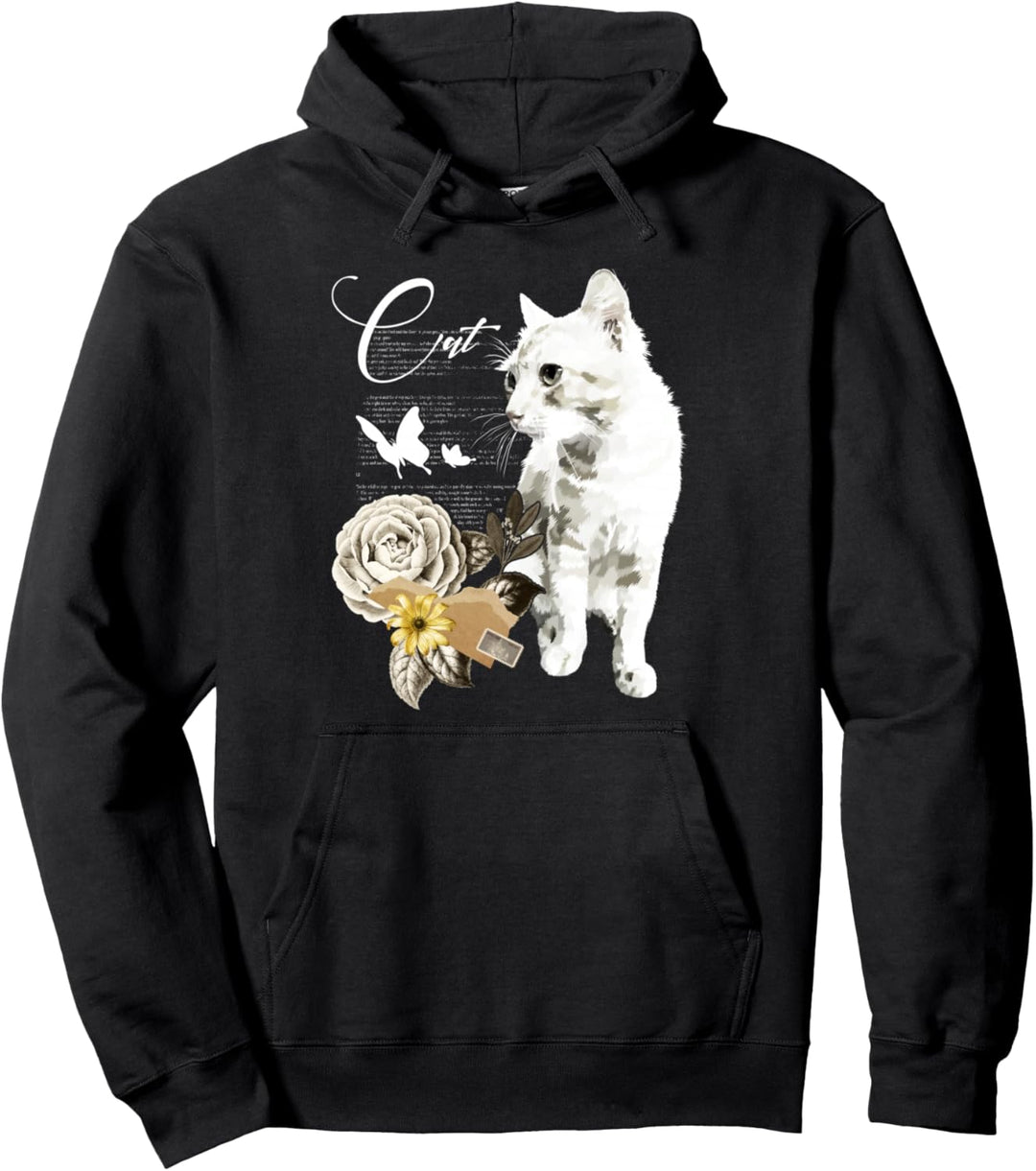 Katze, Vintage Blume, Blümchen Pullover Hoodie