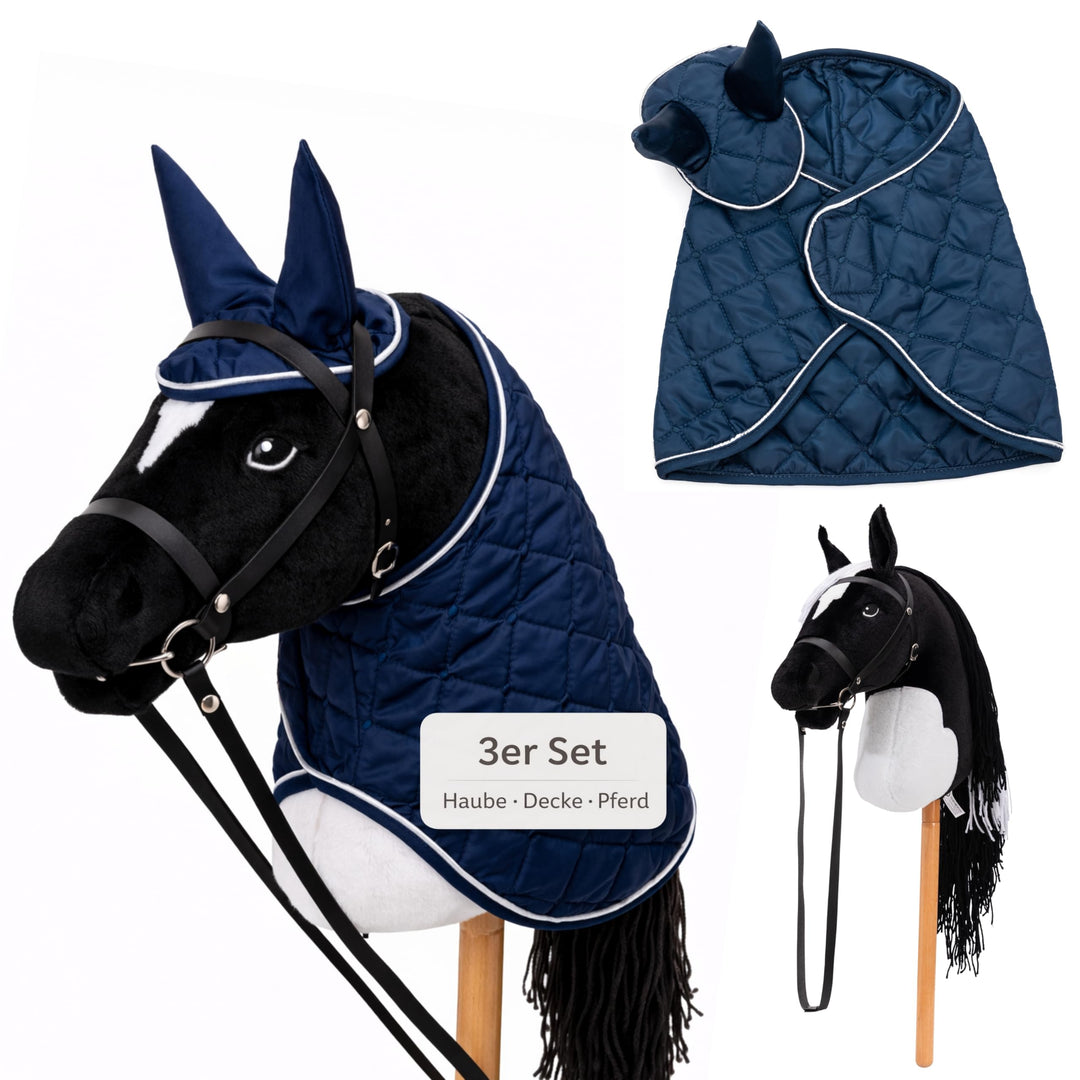 Hobby Horse Set – Grosses Steckenpferd für Kinder mit Decke & Fliegenhaube | Komplettes Hobby Horsin