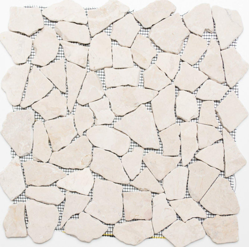 Mosaik Bruch/Ciot uni Biancone Marmor Naturstein Küche, Mosaikstein Format: 15-69x8 mm, Bogengrösse: