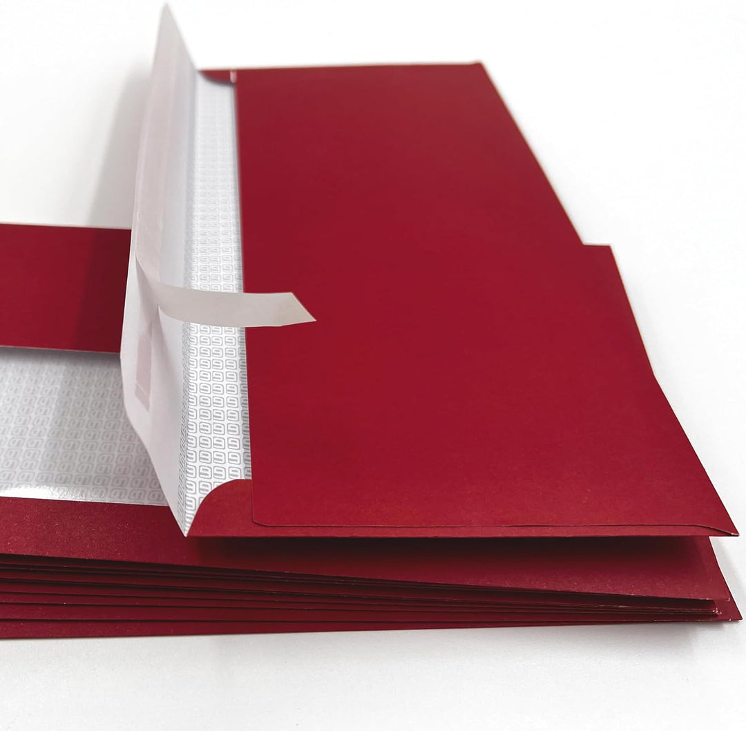 100 Fensterumschläge, Cadmium, Rot, Dunkelrot, DIN lang = 220 x 110 mm, Haftklebestreifen, Kuverts m