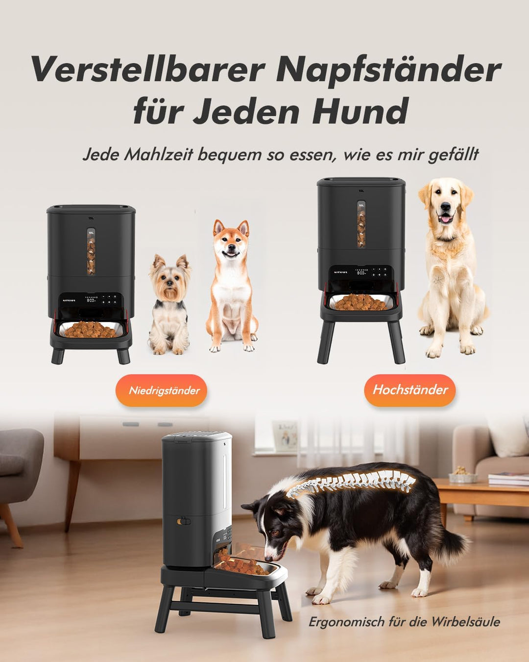 Futterautomat Katze für grosse Hunde, 15L grosse Kapazität für Katzen &amp; Hunde | Katzenfutter für 2–2
