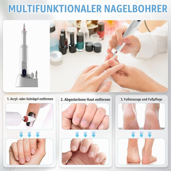 Nagelfräser Kabellos, 12 in 1 Fräser für Gelnägel, Elektrische Nagelfeile Professionell Nail Drill,