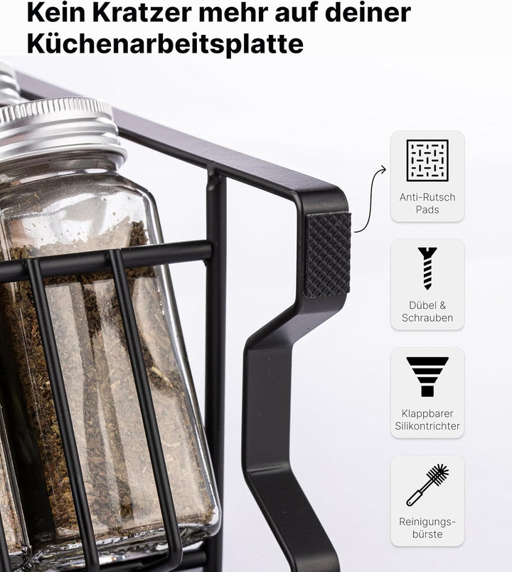 Deco haus Gewürzregal mit Gewürzgläser - 3 stufiges Metall Regal - Küchen Organizer Set, Gewürzständ