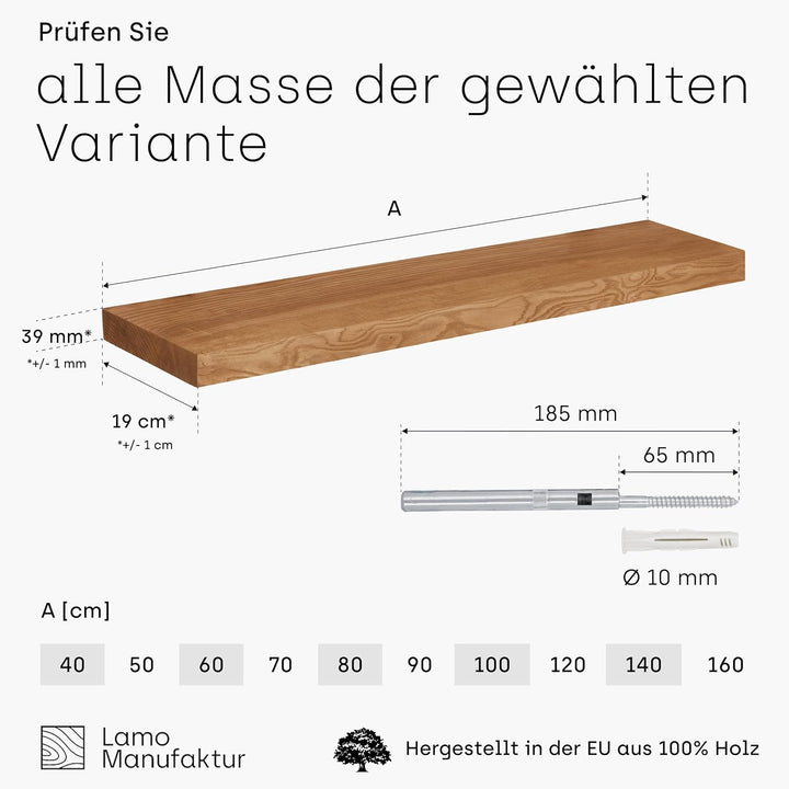 LAMO Manufaktur Wandregal Holz Gerade | Regal Farbe: Rustikal | Invisible: Schweberegal | 70 cm Invi