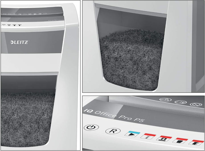Leitz IQ Office Pro P5 Micro Cut Aktenvernichter, zerkleinert 15 Blatt, 30 Liter Mülleimer, weiss, 8