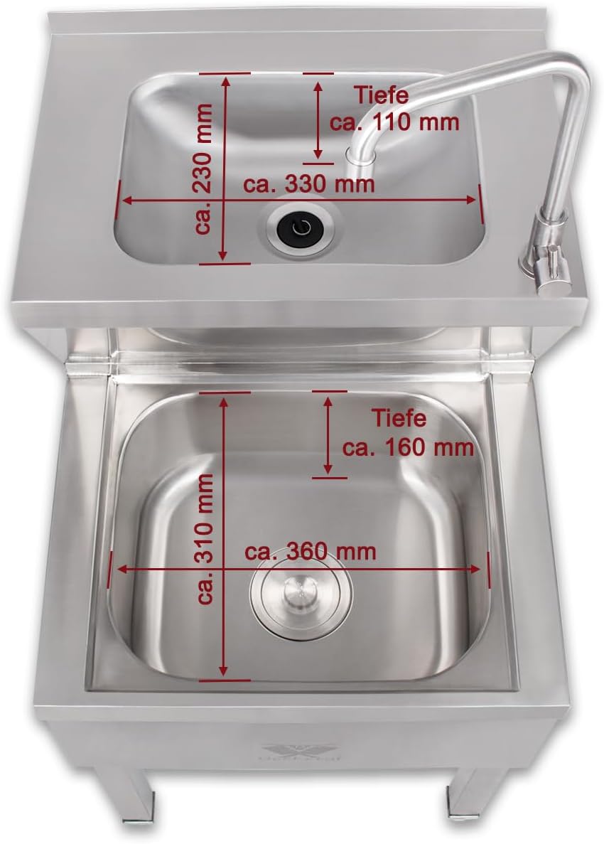 Beeketal 'BAB-1' 2in1 Edelstahl Stand Handwaschbecken mit Ausgussbecken, Industrie Waschbecken mit h