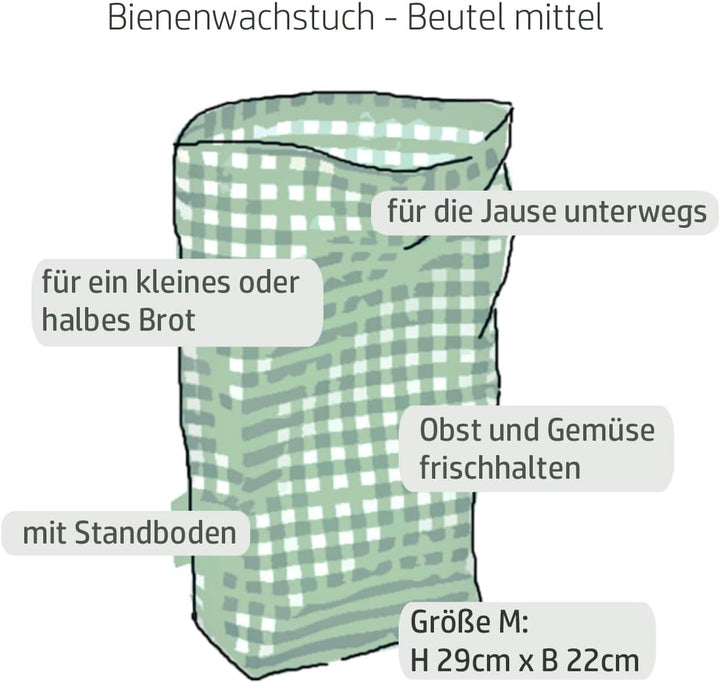 Kumanu | Bio-Bienenwachstuch - Beutel FRISCHEFRANZ mittel 28x22cm | handgemacht in Tirol | mit Stand