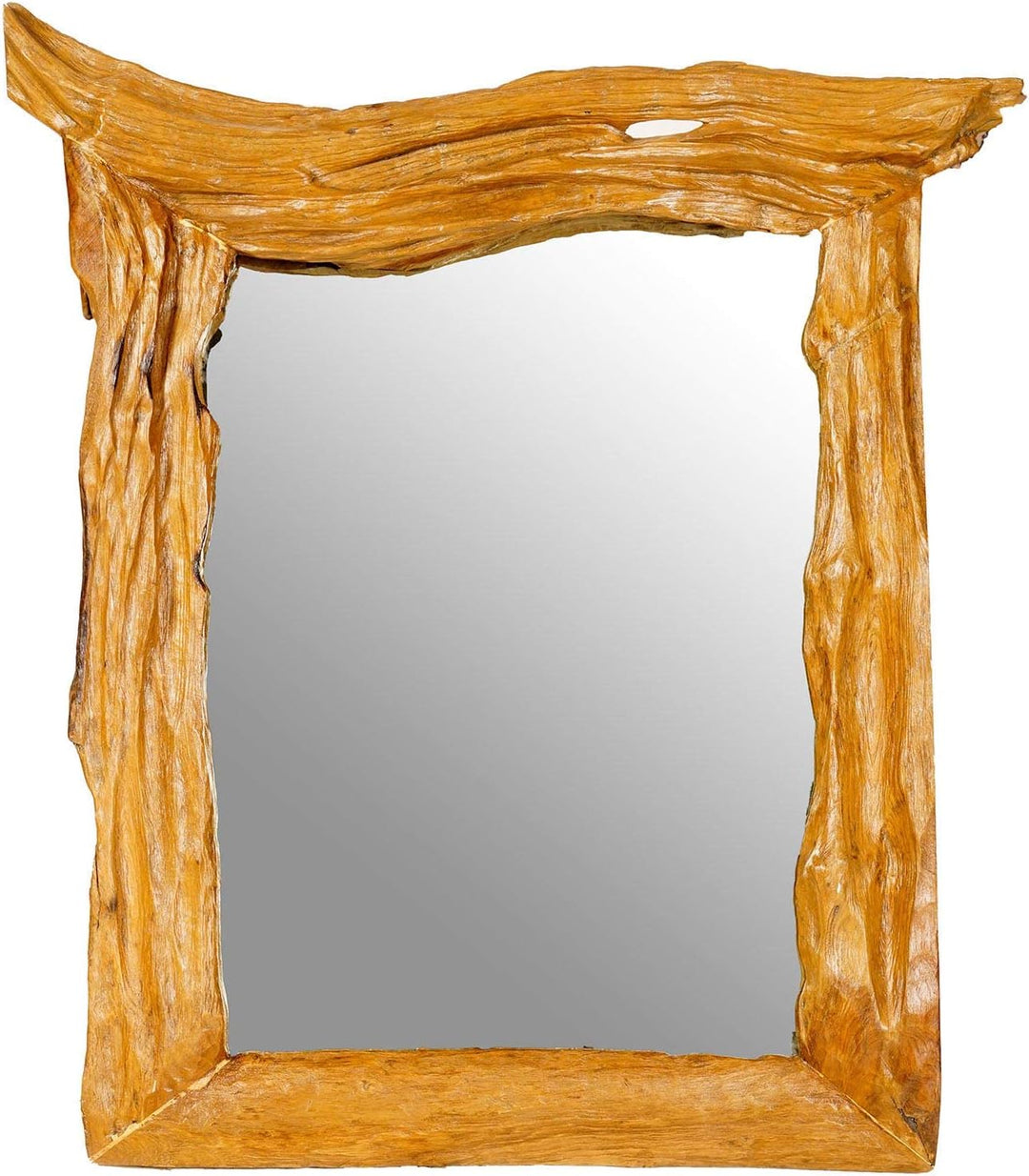 Windalf Grosser Landhaus Wandspiegel ARANWÄ 95 cm Natur Holzspiegel Rustikaler Wandspiegel Handarbei