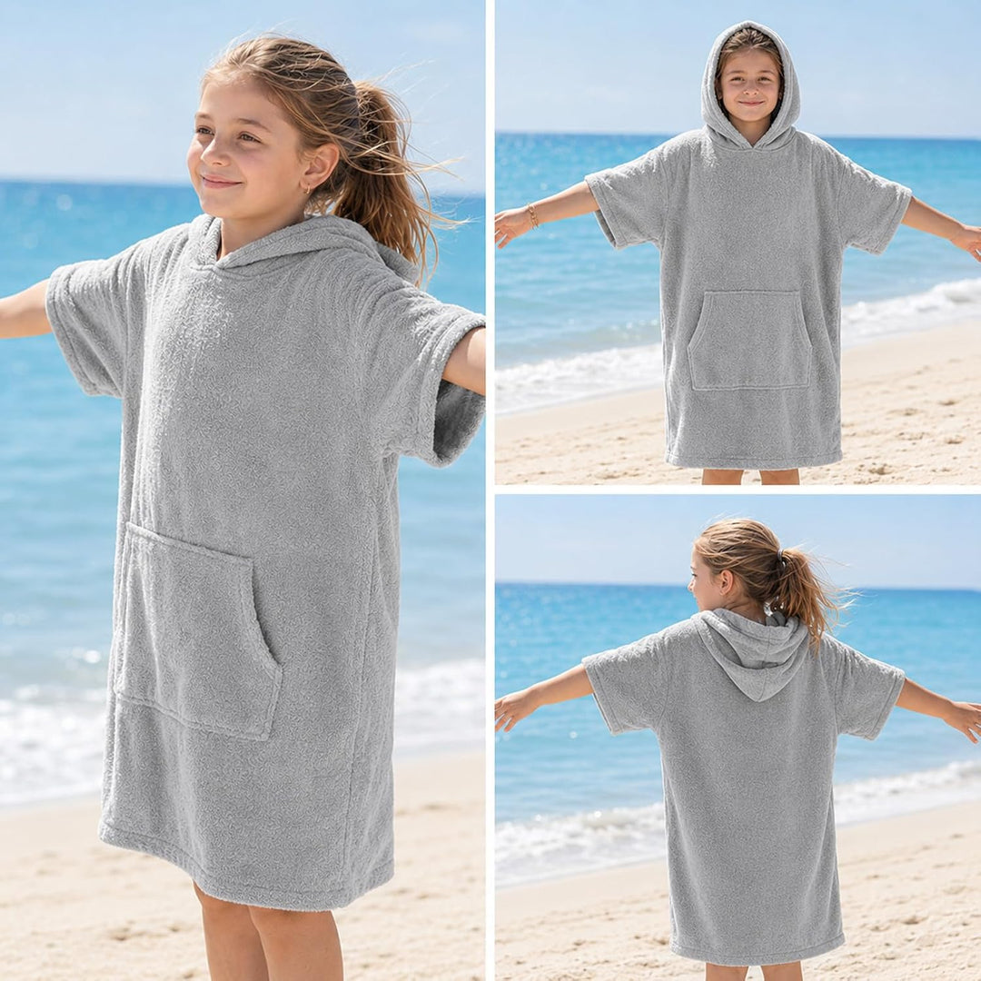 Badeponcho Kinder aus - Saugstarker Bademantel Kinder Frottee mit Kapuze &amp; Tasche - Schnelltrocknend