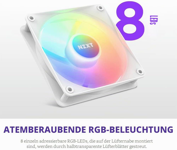 NZXT F120 RGB Core – 120 mm nabenmontierter RGB-Lüfter – 8 einzeln ansteuerbare LEDs – Halbtranspare