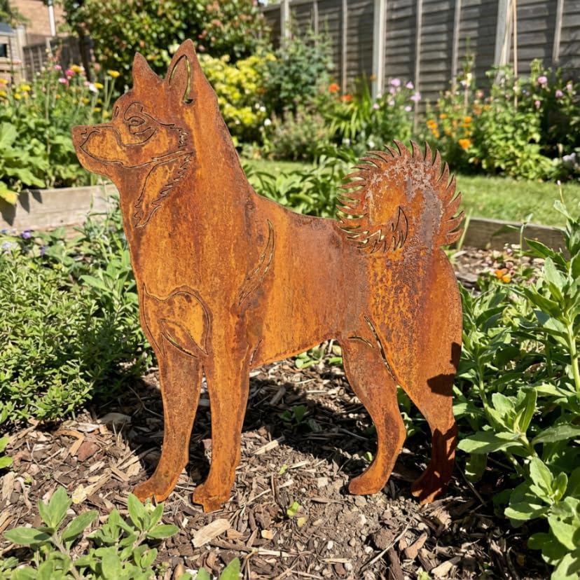 KPGA KAPAGA HOME & GARDEN Edelrost Gartenstecker Shiba Inu - Rost Deko Hund Rostfigur Gartendeko für