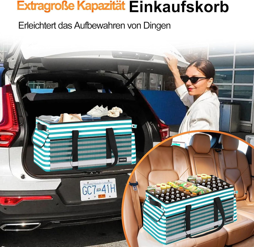 48L Einkaufskorb Faltbar mit Leuchtstreifen – Korb Einkaufen mit Verstärktem Boden – Einkaufstasche