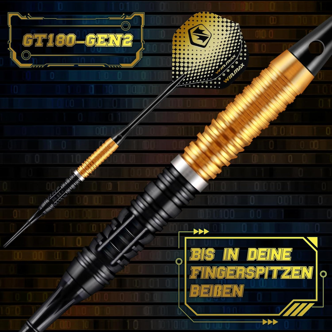 WIN.MAX Dartpfeile 90% Tungsten 3 Stück 90% Wolfram 18 Gramm Dart professionelle Gold, Gold