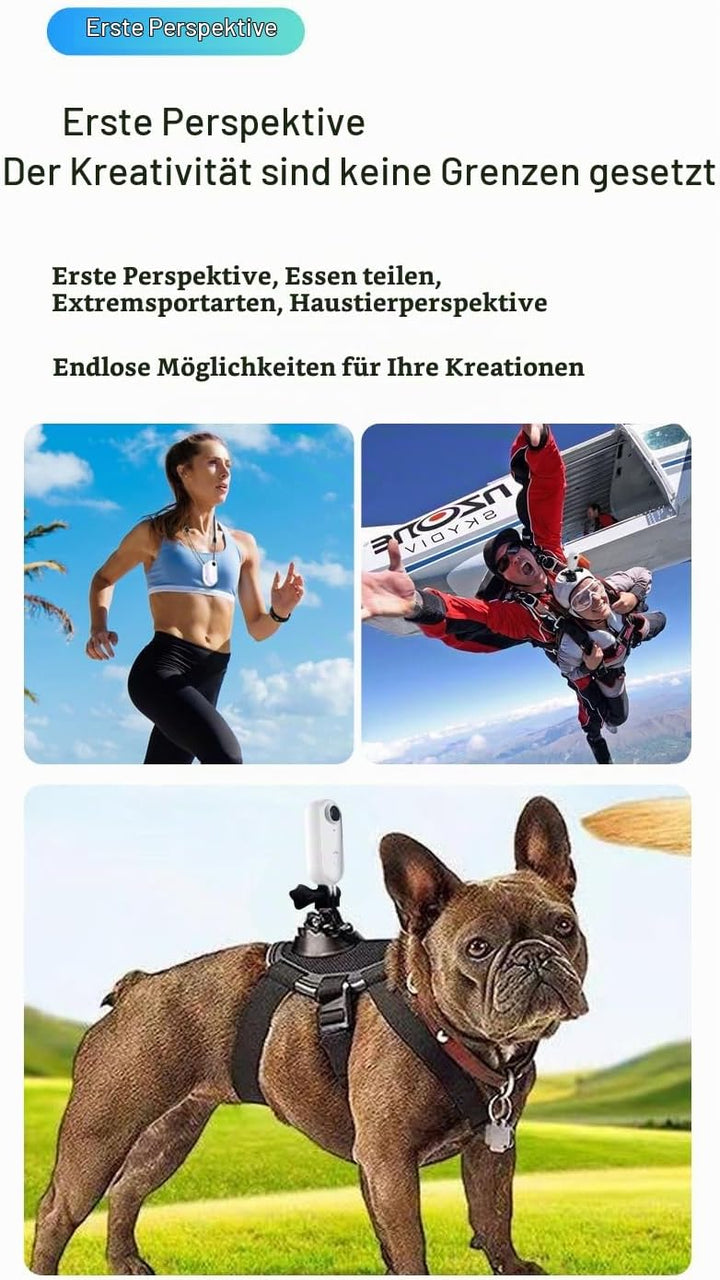 Mini-Sportkamera, 4 K, tragbar, POV, 120 ° Weitwinkel, Sportkamera mit Clip hinten, 360 °, Audio- un
