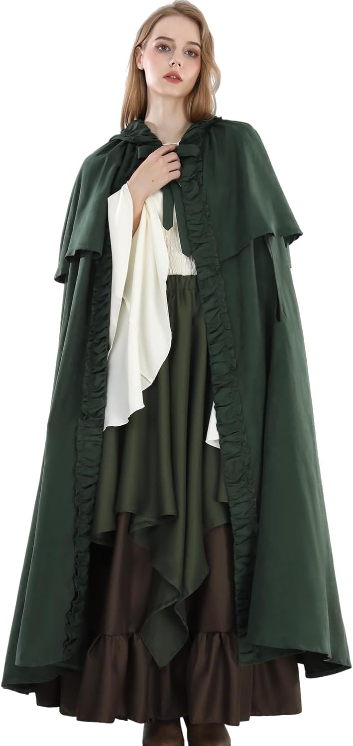 Fiamll Mittelalter Umhang Damen Kapuze Mantel mit Manschette Einfarbige Trenchcoat Renaissance Vampi