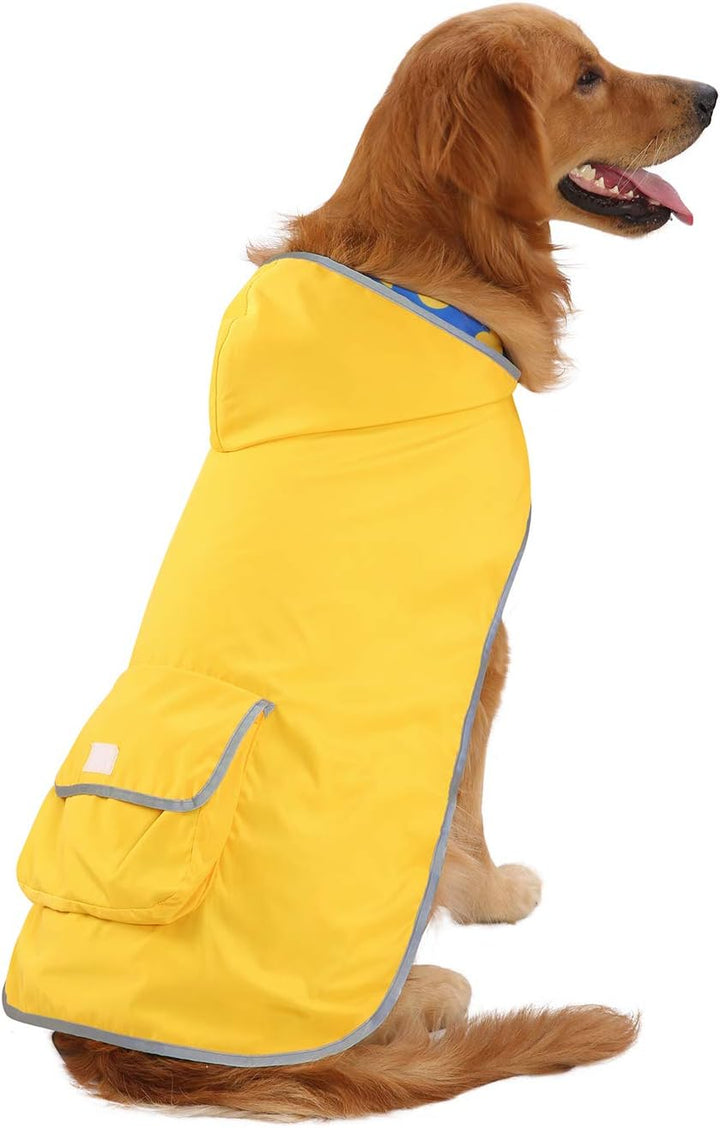 HDE Wendbarer Hunde-Regenmantel mit Kapuze, Zupf-Poncho, Regenmantel, Jacke für kleine, mittelgrosse