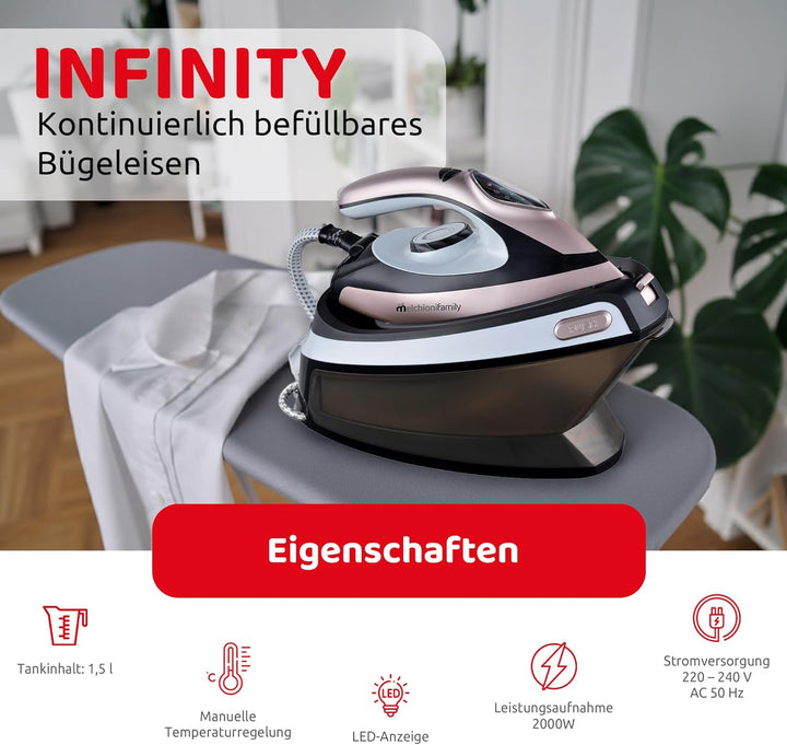 Melchioni Family INFINITY, Dampfbügelstation, Kontinuierliche Dampfabgabe, Wassertank 1,5 L, 2000 W,