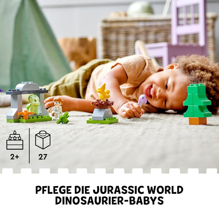 LEGO 10938 DUPLO Jurassic World Dinosaurier Kindergarten mit Baby Dino Figuren und Triceratops, Spie