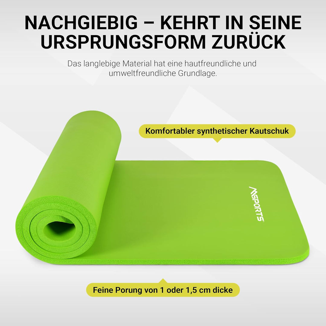 MSPORTS Gymnastikmatte Studio 183 x 61 x 1,0 oder 1,5 cm | inkl. Übungsposter und Tragegurte | Hautf