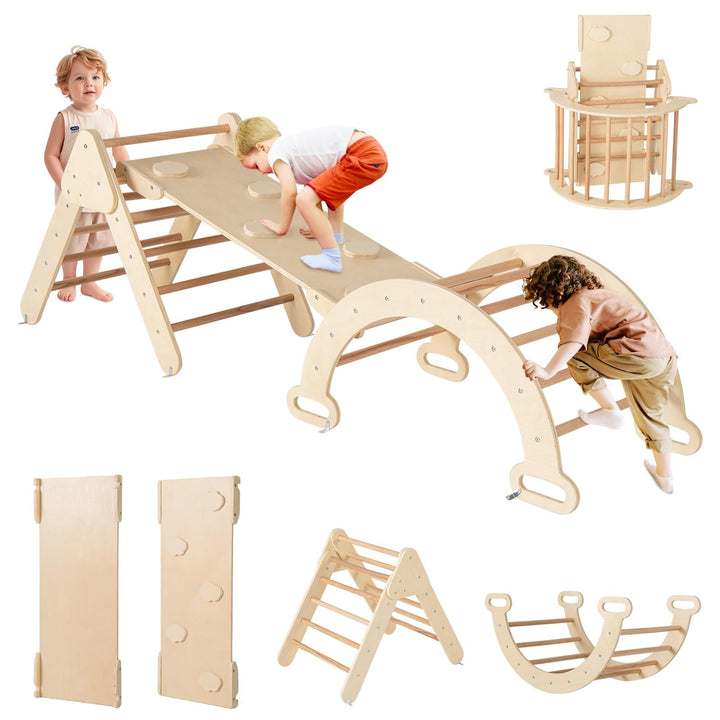 DREAMADE Montessori Kletterdreieck mit Kletterbogen und Rutsche, Holzdreieck für Kleinkinder ab 1 Ja