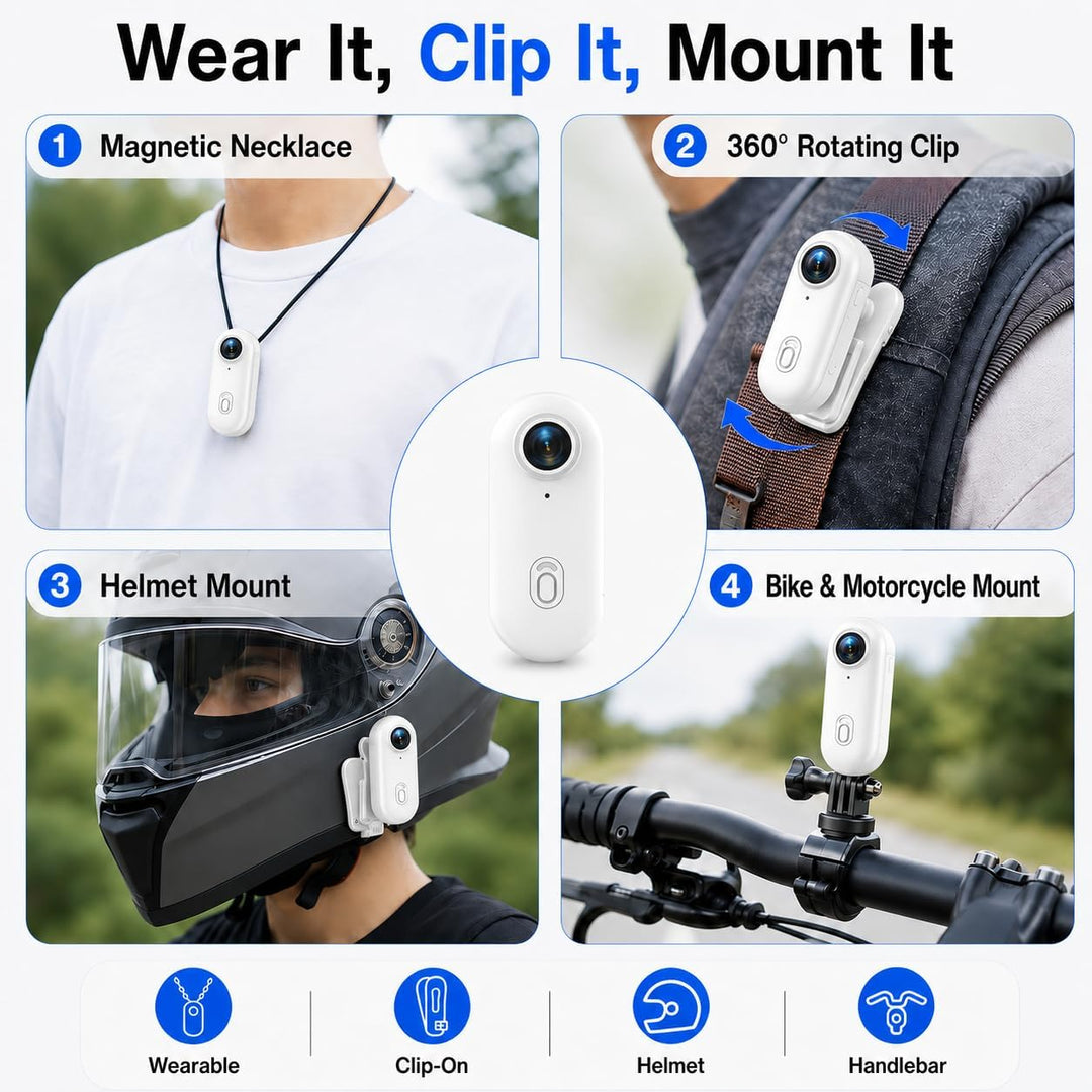 Winnes 4K Action Camera Mini Daumengrösse Sportkamera POV Kamera 4K WiFi Helm Action Camera Magnetmo