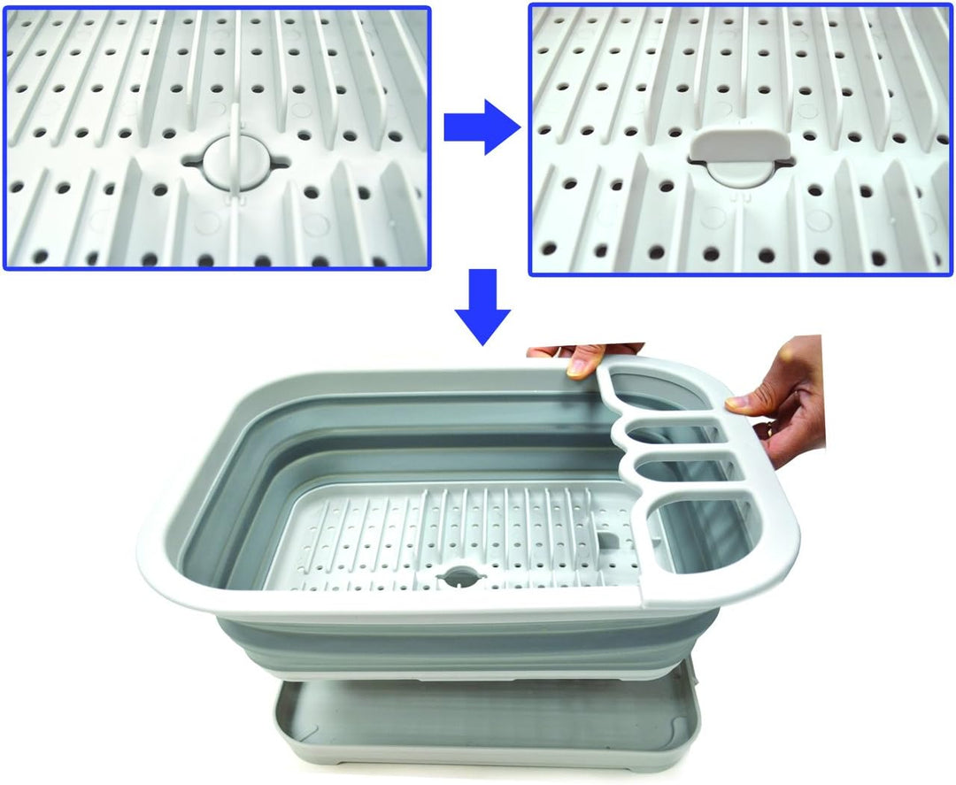 SAMMART Collapsible Plastic Dish Drainer with Drainer Board - Foldable Drying Rack Set - Portable Di