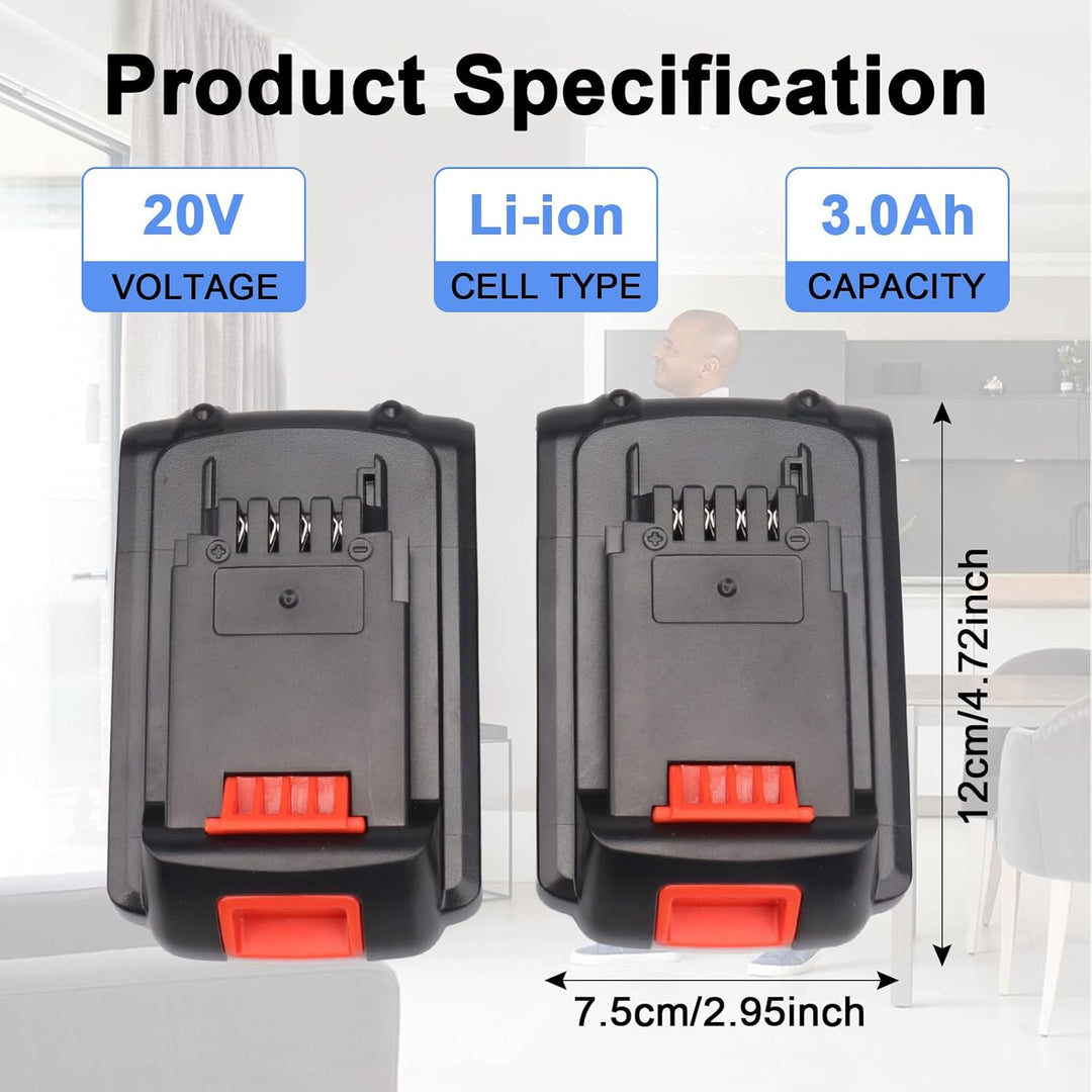 2 Stück 20 V 3000 mAh Lithium-Ersatz-Werkzeugakku für Black & Decker BL1518 BL2018 LBXR20 LBXR2020-O