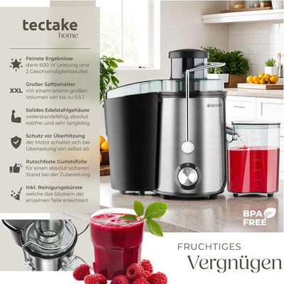 tectake® Entsafter Gemüse und Obst, Saftpresse elektrisch, Edelstahl Küchengeräte, Juicer Machine fü