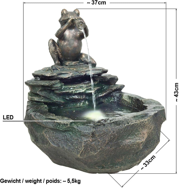Gartenbrunnen Brunnen Zierbrunnen Zimmerbrunnen Brunnen Vogelbad Durstiger Frosch mit LED-Licht 230V