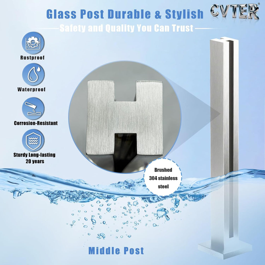 Cvter aus Edelstahl Glasgeländer pfosten mit Einsteckenden 60cm – Schwerlastbereich Glasmontageklemm