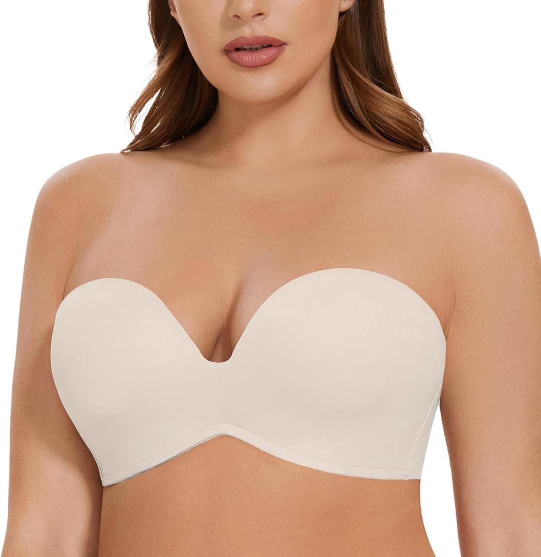 MELENECA Damen Ohne Bügel Gepolstert Anti-Rutsch Push Up Trägerloser BH 70C Sanddollar, 70C Sanddoll
