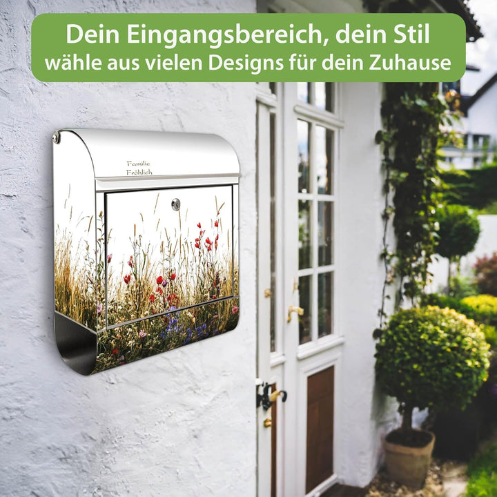 banjado Briefkasten Edelstahl personalisiert 38x43x12cm & 2 Schlüssel - rostfreier Edelstahl Briefka