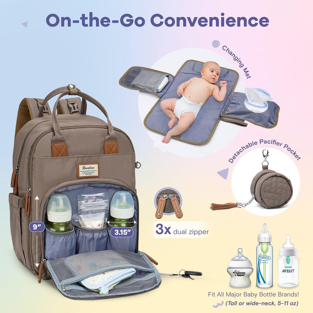 RUVALINO Wickeltaschen-Rucksack, multifunktionaler Reiserucksack, Umstands-Baby-Wickeltaschen, Wicke