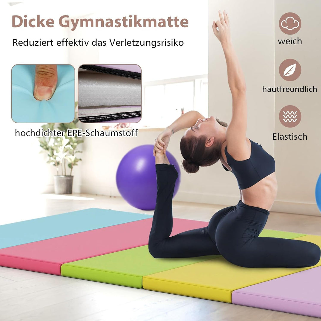 COSTWAY Turnmatte klappbar, 200 x 75cm Weichbodenmatte, Gymnastikmatte 5 fach faltbar mit Tragegriff