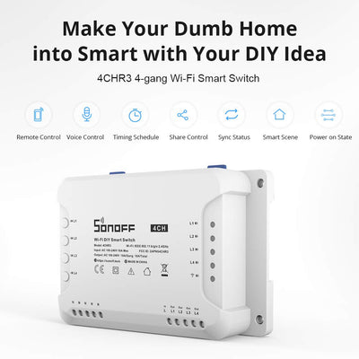 SONOFF 4CHR3 4-Gang Wi-Fi Smart Switch, 3 Arbeitsmodi Mit Selbsthemmung, Verriegelung Und Inching-Mo