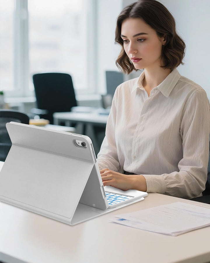 Hülle mit Tastatur für iPad 11. Gen A16 (2025) & 10. Gen (2022), Deutsch QWERTZ, 7-Farben Beleuchtun