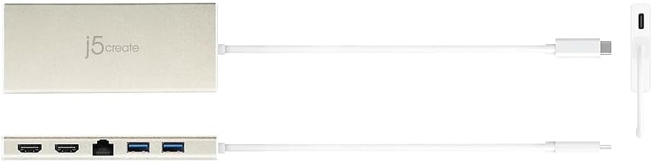 j5create USB-C Dual HDMI Hub - Typ C Dockingstation mit 2X HDMI, 2X USB 3.0, Ethernet, PD 60W Durchg
