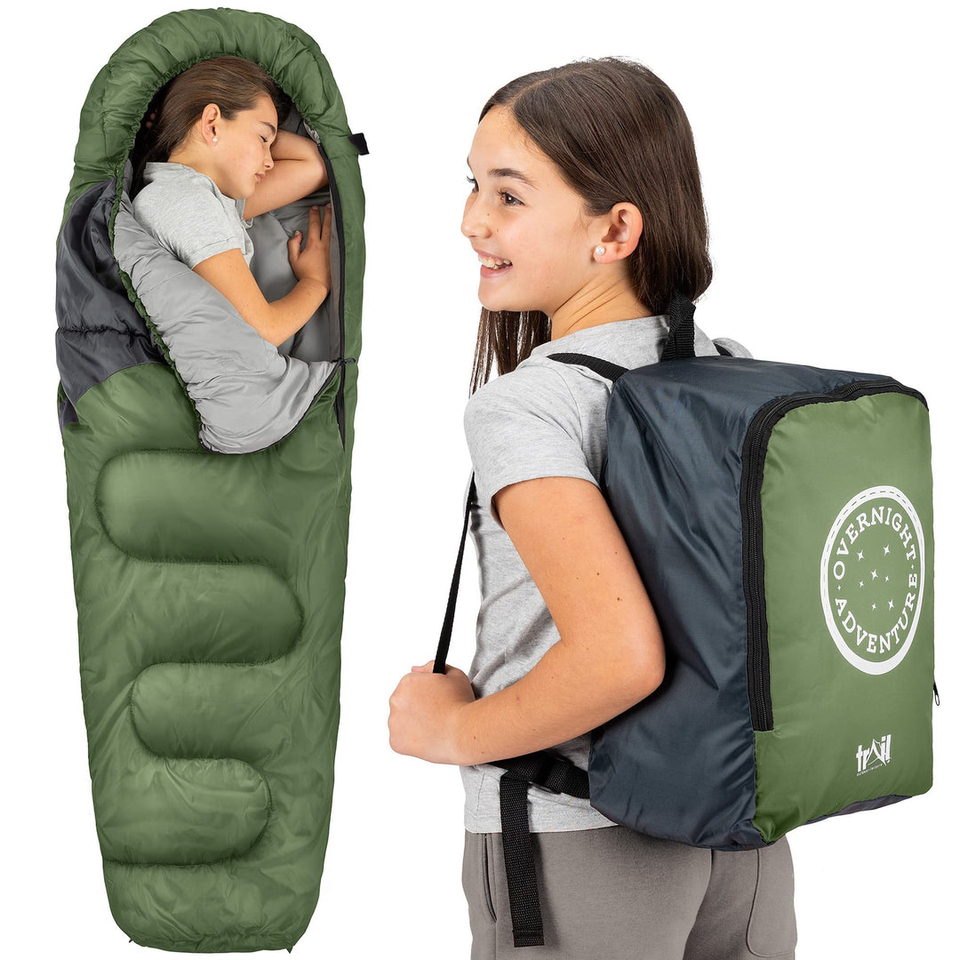 Trail Schlafsack Kinder Mumienschlafsack als Schlafsack 3 Jahreszeiten für Camping – 300gsm – für Ju