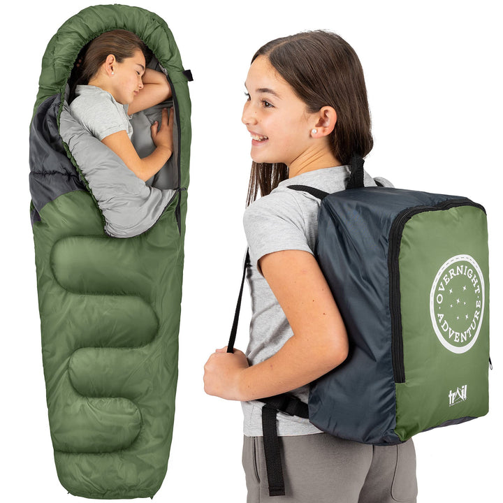 Trail Schlafsack Kinder Mumienschlafsack als Schlafsack 3 Jahreszeiten für Camping – 300gsm – für Ju