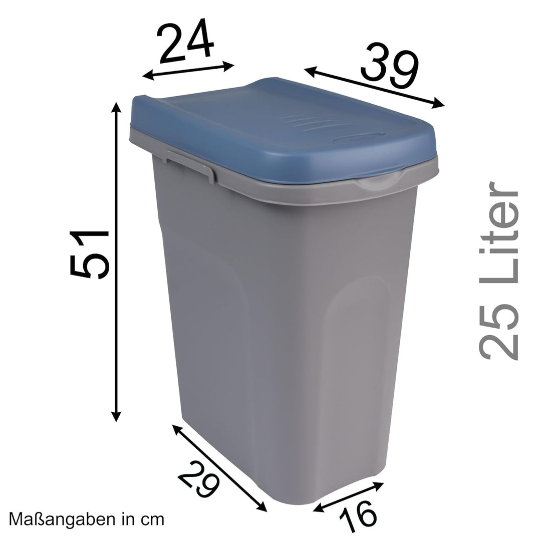 #11 25L Mülleimer blau Deckel Recycling Mülltrennung Abfalleimer Abfallbehälter Müll Küche rechtecki