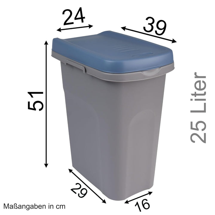 #11 25L Mülleimer blau Deckel Recycling Mülltrennung Abfalleimer Abfallbehälter Müll Küche rechtecki