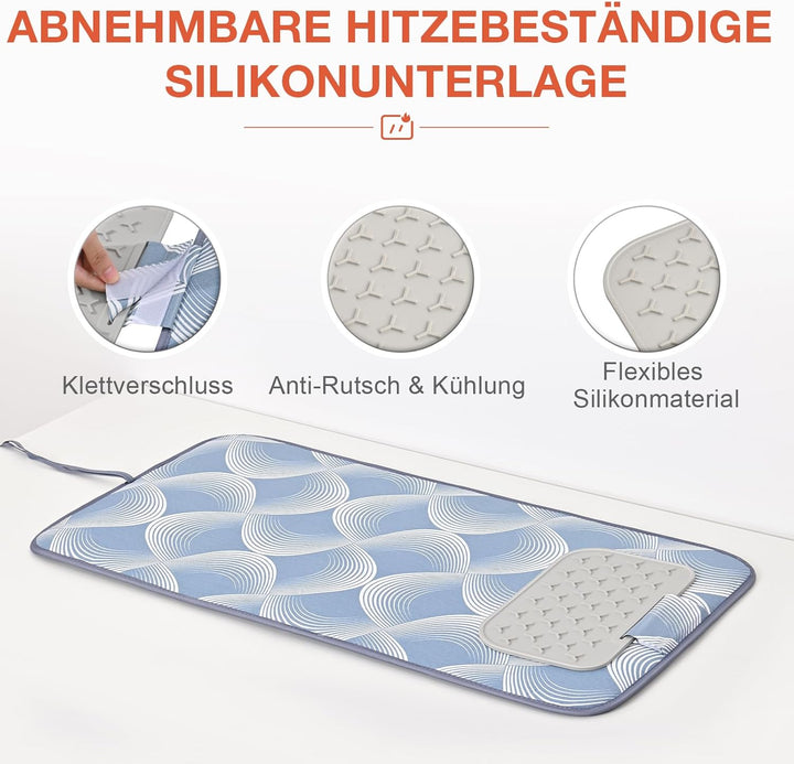 KINGRACK Bügelmatte für Dampfbügeleisen 79x42cm, Bügeldecke für Tisch mit Hitze, Extrem rutschfeste