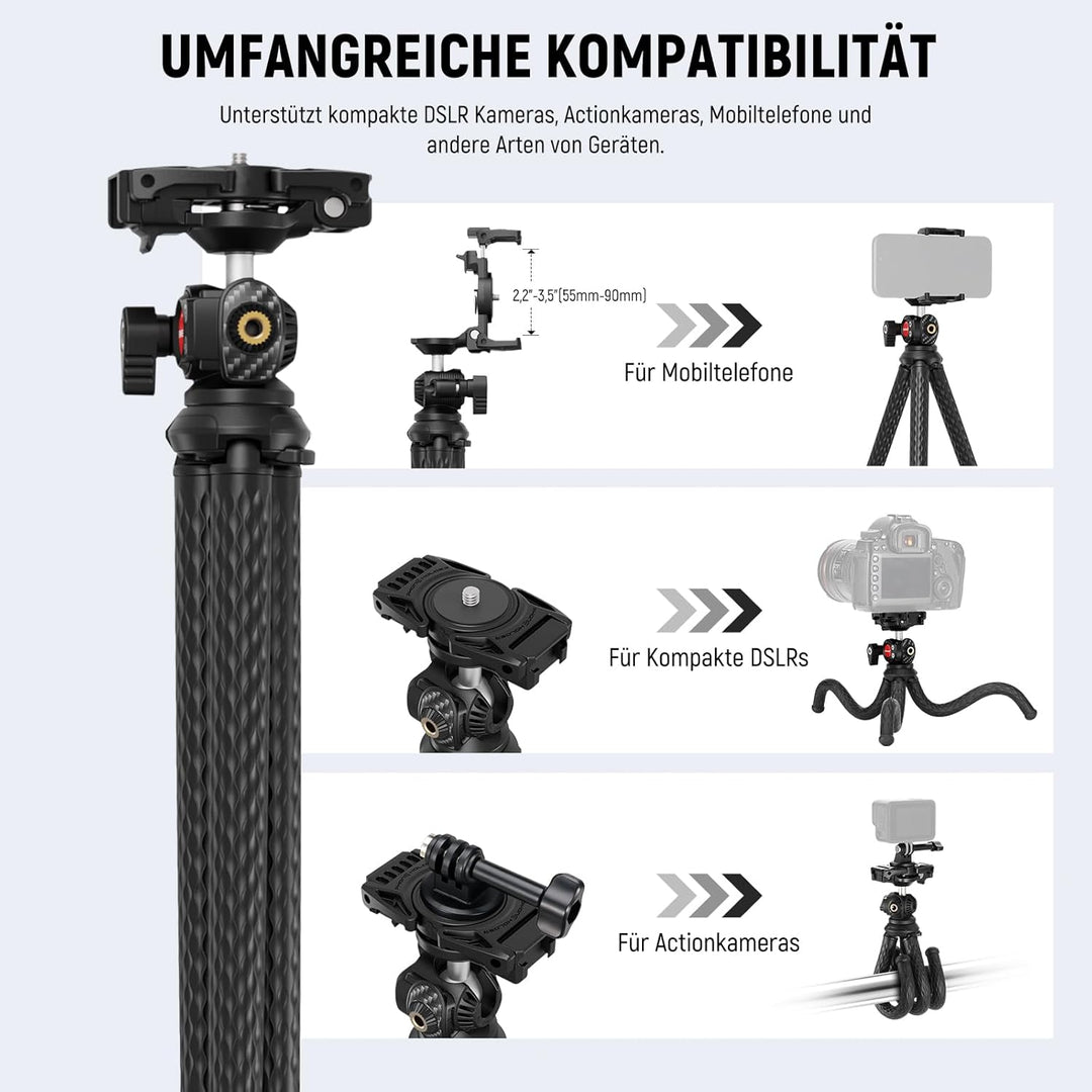 NEEWER Flexibles Handy Stativ, Kleiner Mini Tischständer für Kamera mit verstecktem Telefonhalter Ac